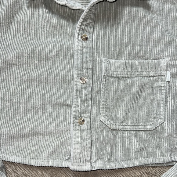 TNA Aritzia Corduroy Union Cropped Button Up Long Sleeve Blouse Dusky Green - Picture 12 of 15
